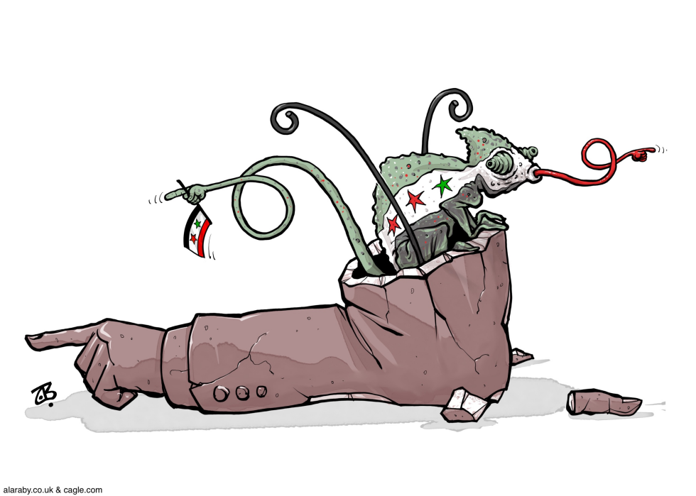 Syria Flip-Flop Era Chameleon Assad Statue Flag