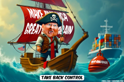 PIRATE TRUMP SAILING ON PANAMA CANAL by Bart van Leeuwen