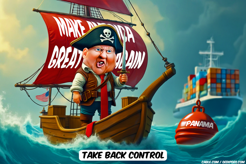 Pirate Trump sailing on Panama Canal