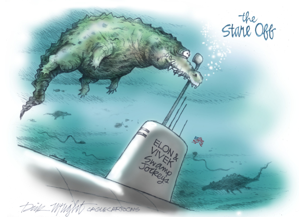 Musk and Ramasy Stare Down Swamp Creatures