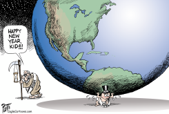 OLD MAN 2024 LEAVES BABY 2025 HOLDING UP THE WORLD by Bruce Plante