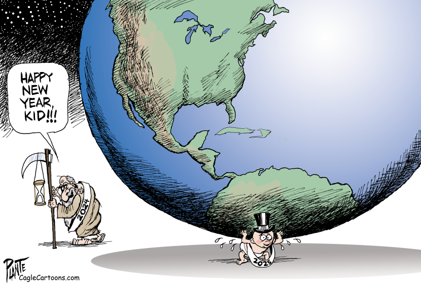Old Man 2024 leaves Baby 2025 Holding Up the World
