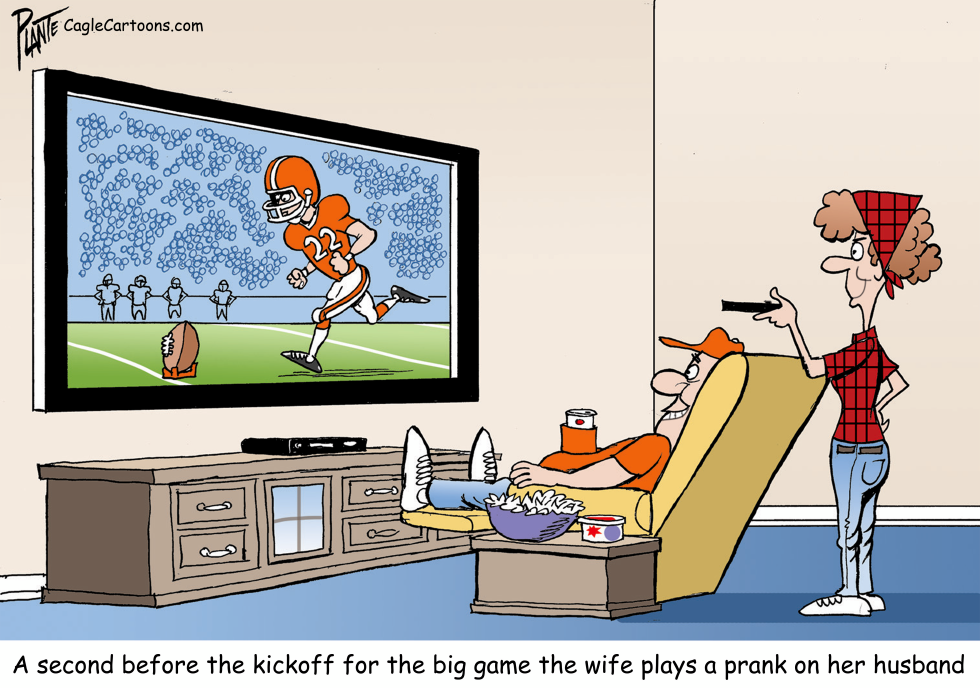 Man watches kickoff wife prepares a prank