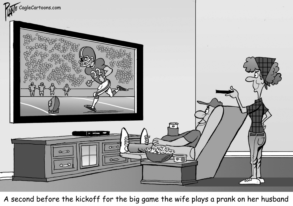 Man watches kickoff wife prepares  a prank