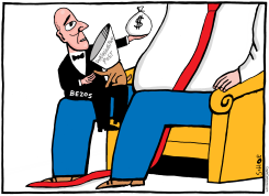 BEZOS AND WASHINTON POST ON TRUMP'S LAP by Schot