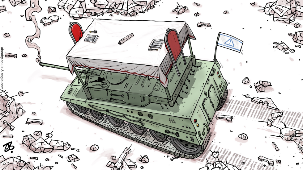 Gaza Talks TanK table Israel Hamas Negotiation