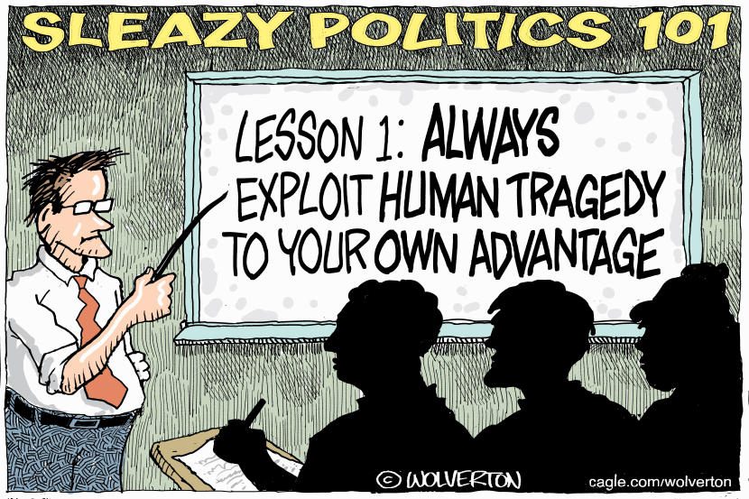 Teaching Politicians to Exploit Human Tragedy