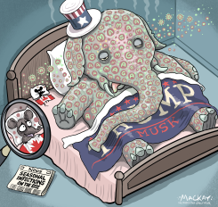 CANADA: MAGA INFECTED ELEPHANT WORRIES MOUSE by Graeme MacKay