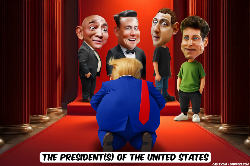 Trump Kneels Before Tech Executives on Red Carpet