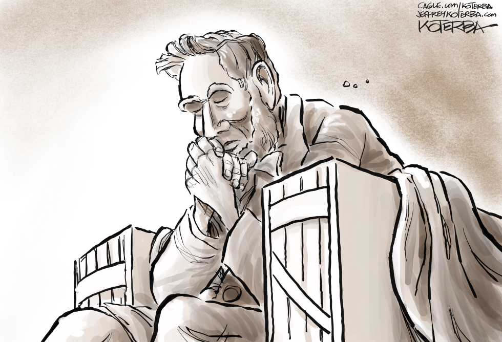 #3 LINCOLN IN THOUGHTFUL PRAYER by Jeff Koterba