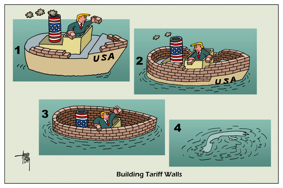 Trump stacks bricks on USA boat in tariff sequence ending in submersion
