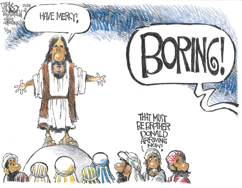 Jesus' Sermon Deemed Boring as Brother Donald Arrives in Satirical Cartoon
