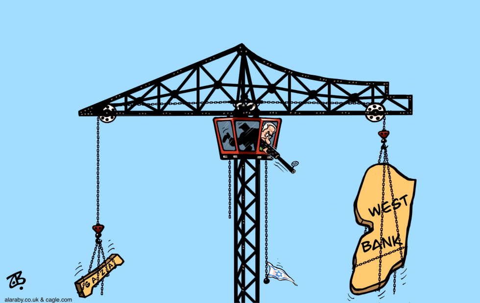 Netanyahu crane lifts West Bank while Gaza drops