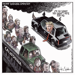 TRUMP SHOWING EMPATHY FOR CALIFORNIANS by Michael de Adder