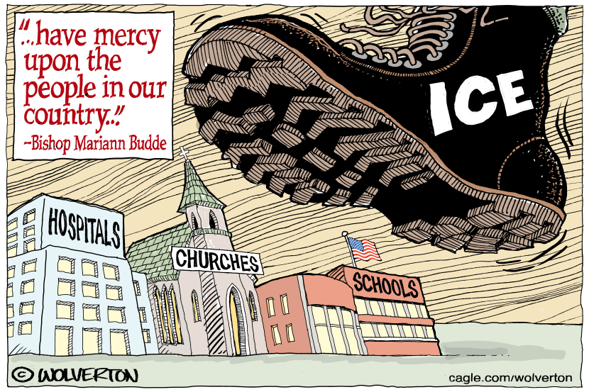 ICE Boot Over Schools Churches & Hospitals