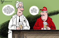 A SCIENTIST AND A MAGA GUY AT A BAR by Bruce Plante