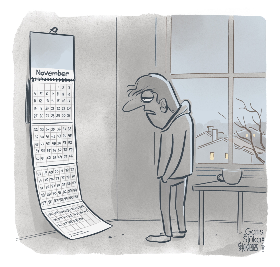 Man next to calendar with endless November