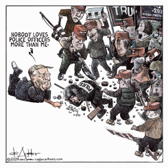 TRUMP SAYS HE LOVES POLICE by Michael de Adder