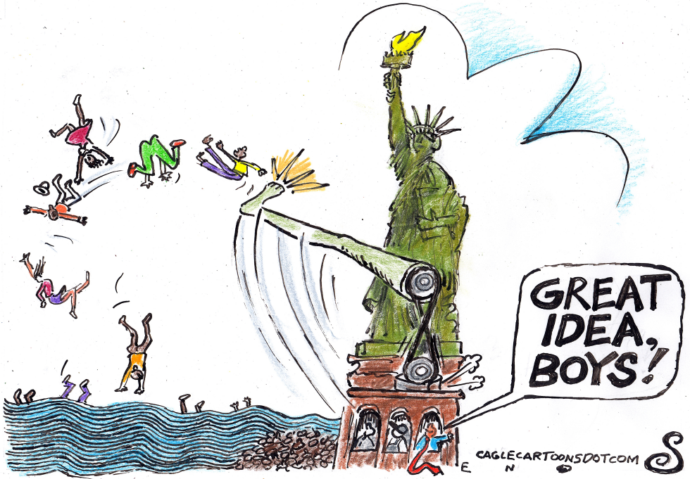 STATUE OF LIBERTY KICKS OUT IMMIGRANTS