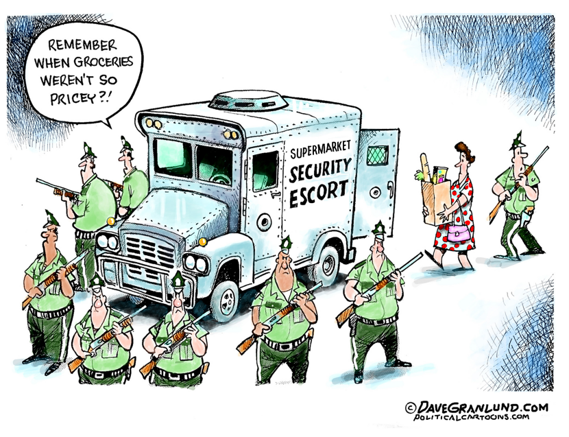Armed detail escorts shopper past high grocery costs