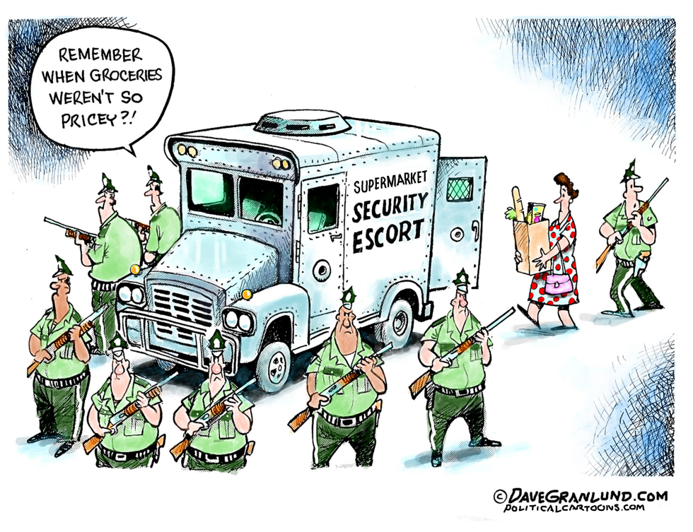 Armed detail escorts shopper past high grocery costs