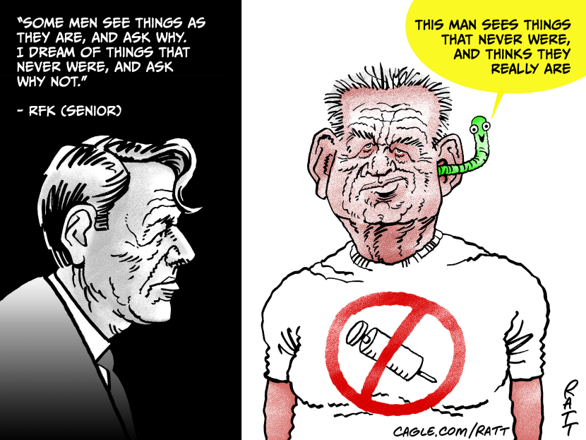 RFK Jr. Caricature Contrasts Vision Quote with Anti-Vaccine Stance