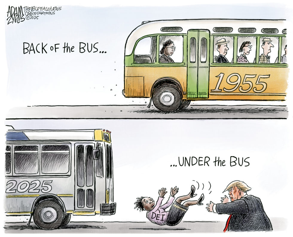 Trump Cartoon Depicts DEI Thrown Under the Bus Amid Blame Game