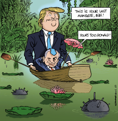 BIBI VISITS TO TRUMP by Michel Kichka