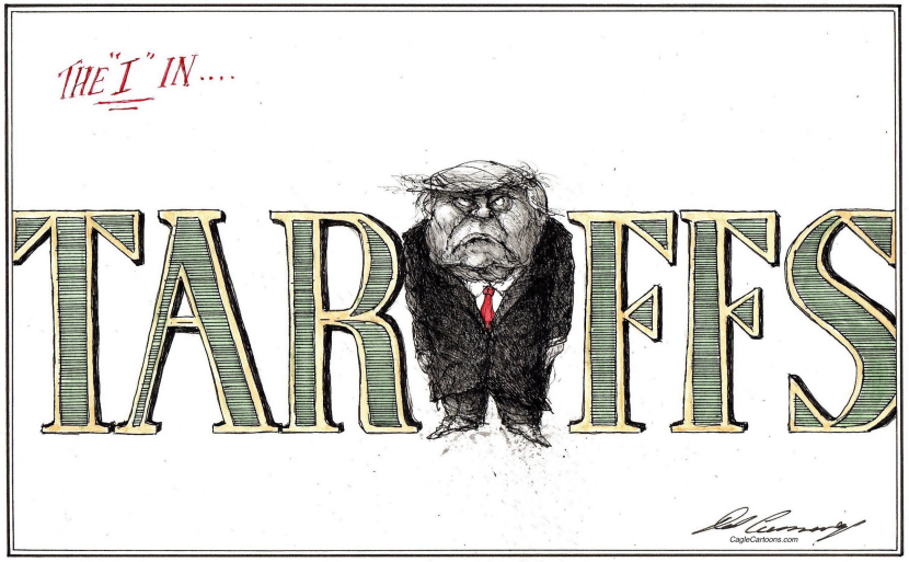 Trump as the "I" in the word "TARIFFS".