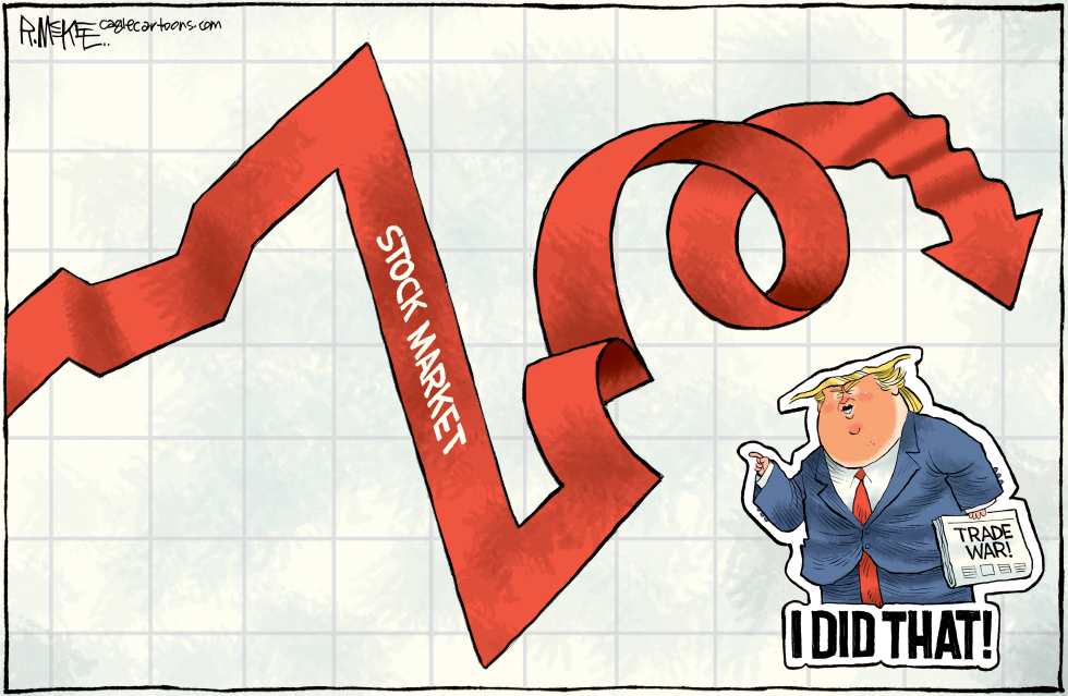 Trump Trade War Sends Stock Market Plunging in Red Ribbon Twist