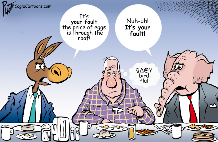 Two guys at a diner argue about the price of eggs