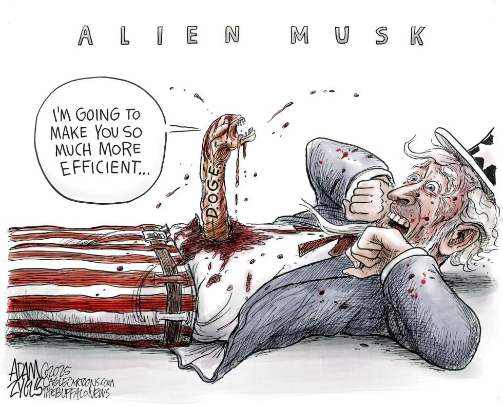 Musk-Led DOGE Effort Depicted as Violent Assault on Uncle Sam