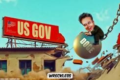 ELON MUSK SITTING ON A WRECKING BALL by Bart van Leeuwen