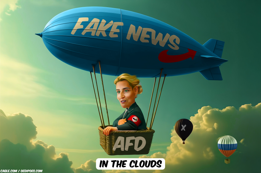 Alice Weidel flying in zeppelin