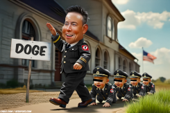 ELON MUSK MARCHING WITH HIS YOUNG ENTOURAGE by Bart van Leeuwen