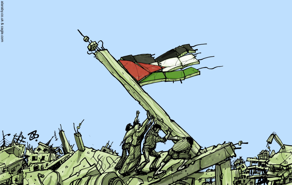 Palestine State Flag Staying in Gaza Rubble