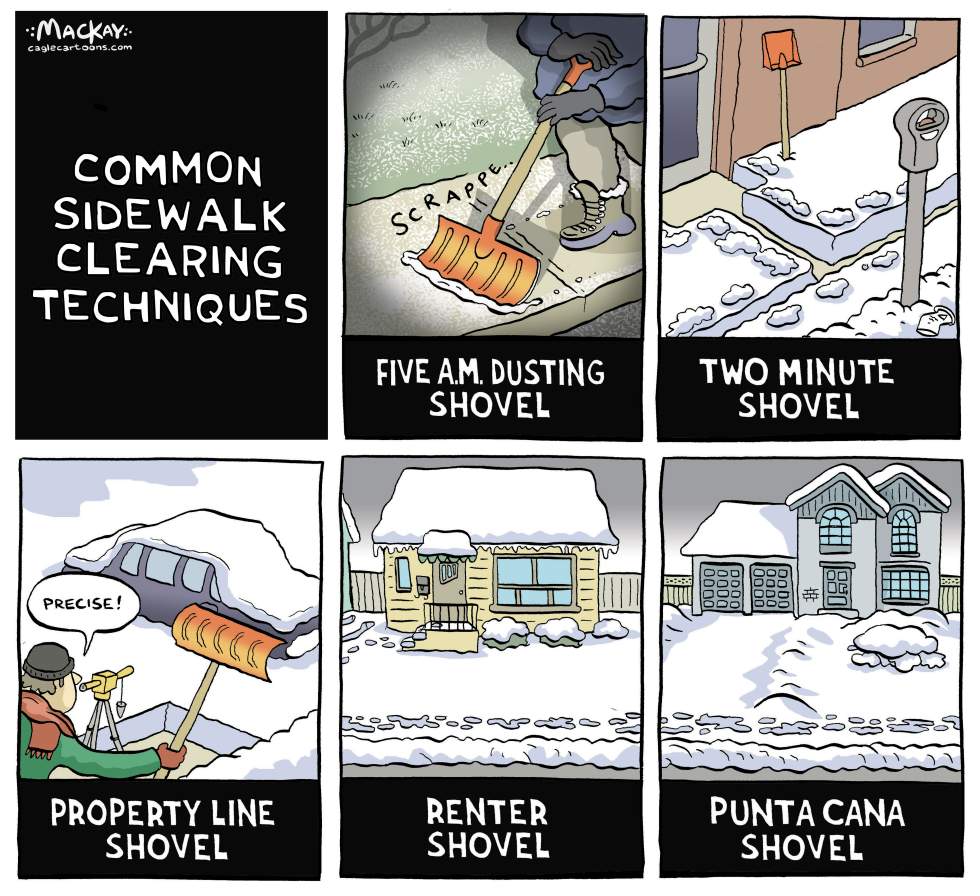 Various styles of snow clearing techniques