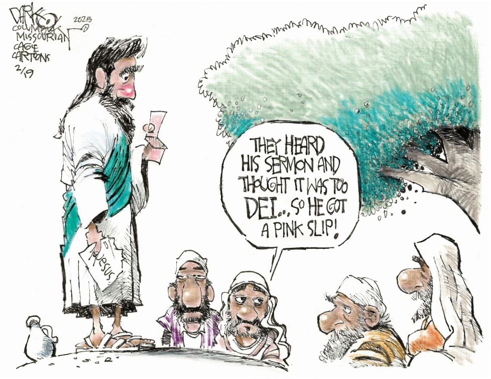 Jesus Gets Pink Slip for 'Too DEI' Sermon in Satirical Cartoon