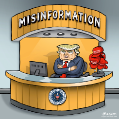 THE PRESIDENT WORKS THE MISINFORMATION DESK by Graeme MacKay