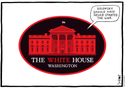 WHITE HOUSE IN RED WITH RUSSIAN FLAG by Schot
