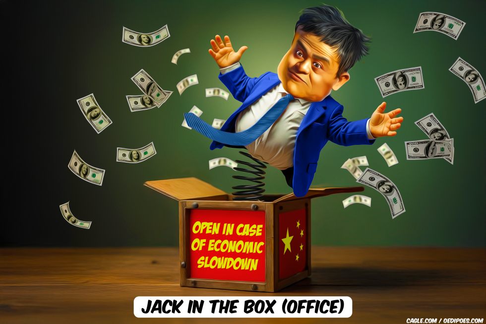 Jack Ma popping out of a box