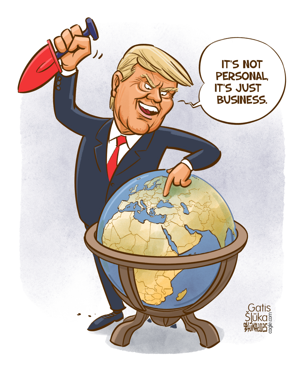 Trump want to dig in a globe with shovel
