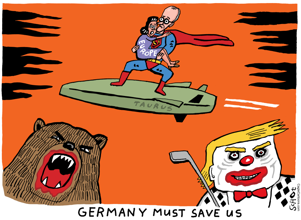 Superman Merz saves Europe from Russian bear/Trump