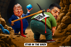 ZELENSKY AND TRUMP IN A MINE by Bart van Leeuwen
