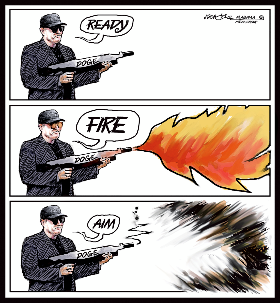 Musk DOGE shotgun sequence depicts budget cuts in reverse order