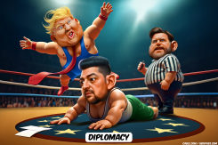 TRUMP AND ZELENSKY WRESTLING by Bart van Leeuwen