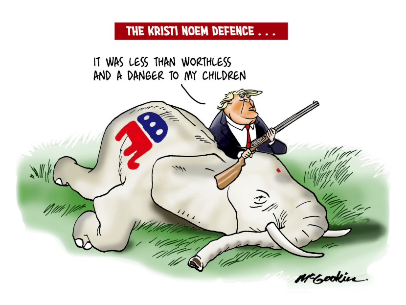 Trump depicted slaying GOP elephant in Kristi Noem defense reference