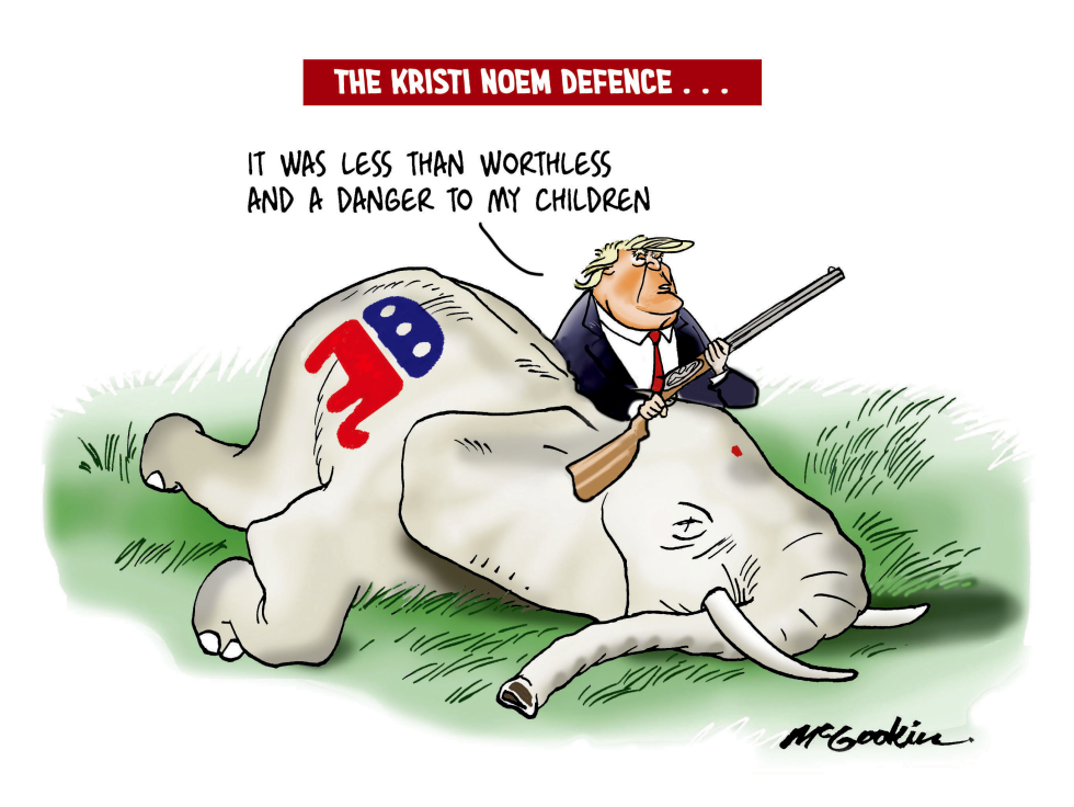 Trump depicted slaying GOP elephant in Kristi Noem defense reference