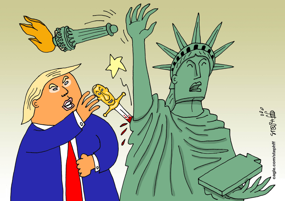 Trump kills lady Liberty with a knife