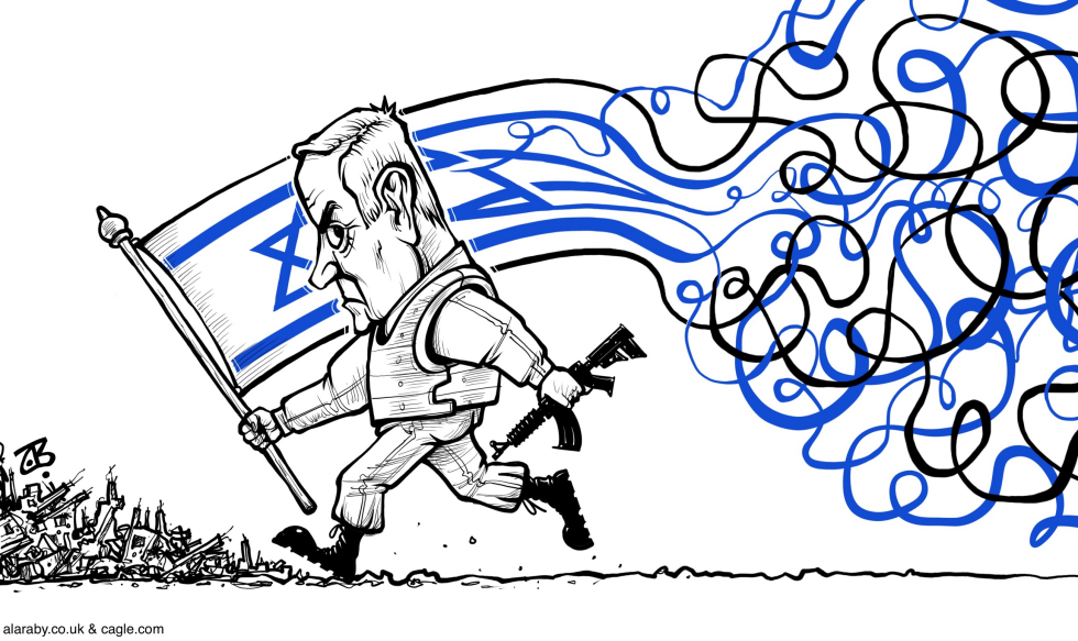 Netanyahu carries flag and rifle past Gaza rubble toward chaos